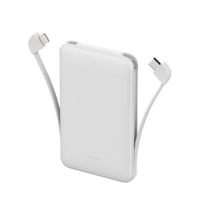 OKZU C0510T 5000mAh White Power Bank built-in Lightning cable and built in Type-C cable can charge most smart phones.