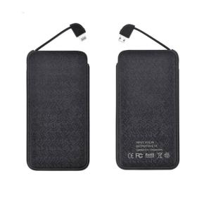 OKZU C1012 10000mAh Ultra Thin White Card Power Bank Built-in Lightning and Android connector cable