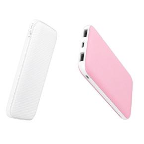 OKZU C1002 White and Pink 10000mAh Slim design High Quality Dual USB ports Type-C power bank