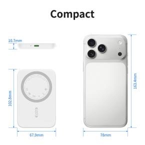 OKZU C0501 White 5000mAh Magnetic Wireless Power Bank, 15W Wireless Charging with 20W PD Fast Charge, Ultra Slim Portable Charger 