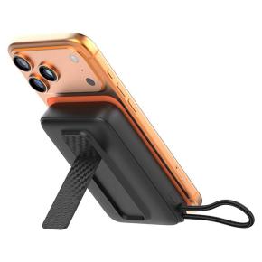 OKZU C1055 Black 10,000mAh 15W Magnetic Wireless Power Bank Built-in Type-C Cable PD22.5W Fast Charge with Holder Function 