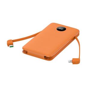 OKZU C1029 10,000mAh 22.5W Fast Charging Orange Portable Power Bank Built-in Type-C Cable and Lightning Cable with digital display