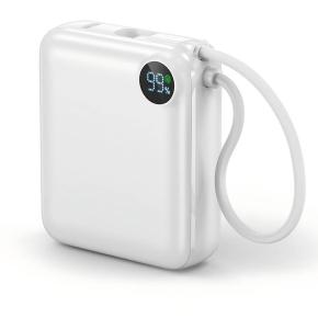 OKZU C1050 10,000mAh 22.5W Fast Charging White Mini Size Power Bank Built-in Type-C Cable output/output and 18W quick charger