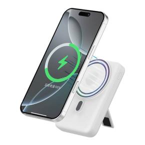 OKZU C1038 White 10000mAh Magnetic Wireless Portable Charger LED Display Power Bank with Folding Holder Type-C PD 20W Battery Pack