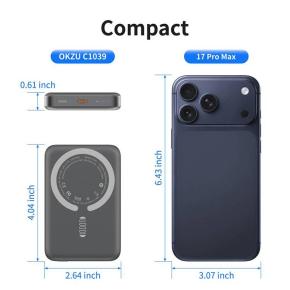 OKZU C1039 Space Gray 10000mAh Magnetic 15W Wireless Charger 20W PD QC 3.0 Fast Charging Power Bank