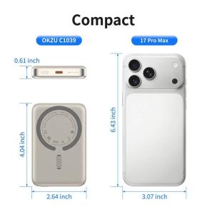 OKZU C1039 Titanium Golden 10000mAh Magnetic 15W Wireless Charger 20W PD QC 3.0 Fast Charging Power Bank