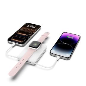 OKZU C1056 White 5 in 1 Magnetic Wireless Power Bank 10000mAh PD 20W Fast Charging Portable Charger with Built in USB C and L Cable